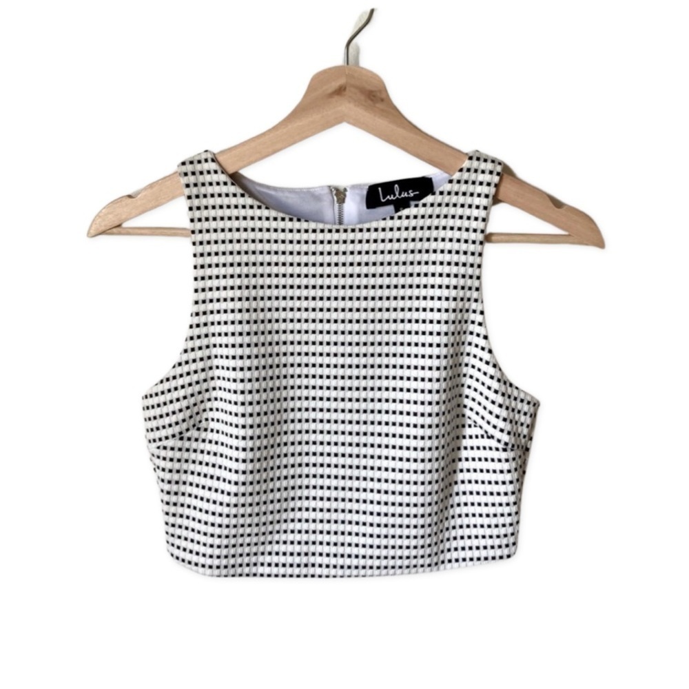 Lulus Coty Black and White Grid Print Crop Top NWT Size Large